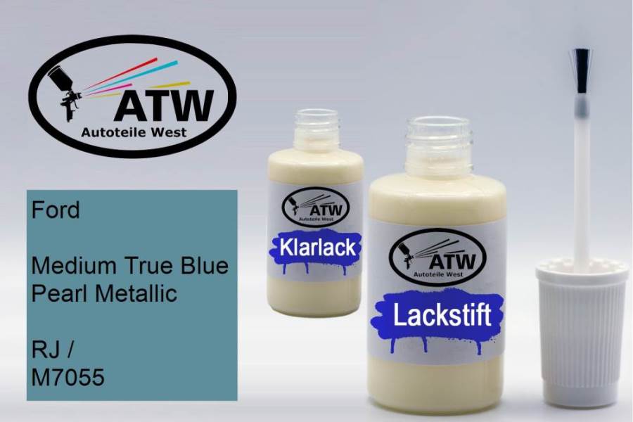 Ford, Medium True Blue Pearl Metallic, RJ / M7055: 20ml Lackstift + 20ml Klarlack - Set, von ATW Autoteile West.